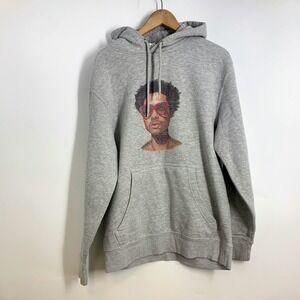 Steve Lacy Mens Grey Graphic Hoodie Portrait‎ Pullover Hooded Sweatshirt Size M